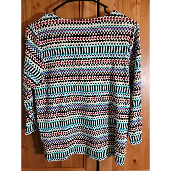 Rafaella Womens Shirt M Colorful Keyhole Neck Silver Rivets 3/4 Sleeves Cotton - Picture 6 of 6